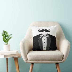 Groom's Mustache Tuxedo Black Stropdas Pillow Kussen