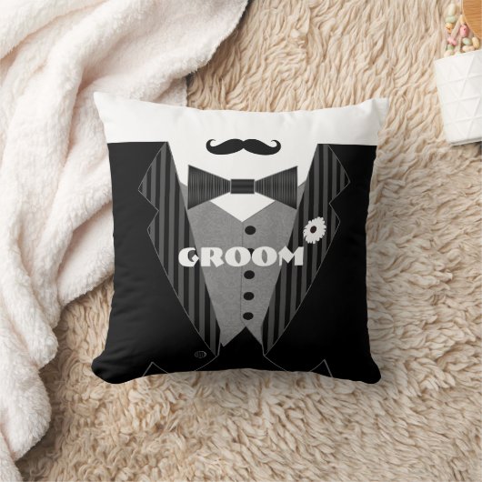 Groom's Mustache Tuxedo Black Stropdas Pillow Kussen (Deken)