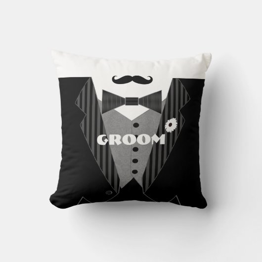 Groom's Mustache Tuxedo Black Stropdas Pillow Kussen (Voorkant)