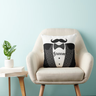 Groom's Mustache Tuxedo Black Stropdas Pillow Kussen