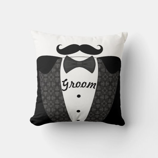 Groom's Mustache Tuxedo Black Stropdas Pillow Kussen (Voorkant)