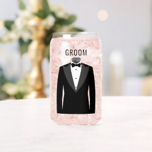 Groom's Naam Zwart Tuxedo trouwdatum Blikvorm Glas