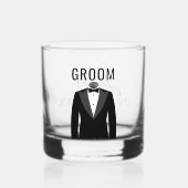 Groom's Naam Zwart Tuxedo trouwdatum Whisky Glas (Voorkant)