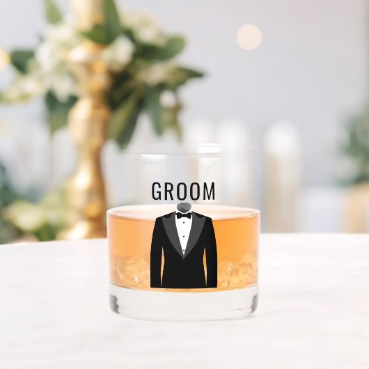 Groom's Naam Zwart Tuxedo trouwdatum Whisky Glas (Insitu (Huwelijk))