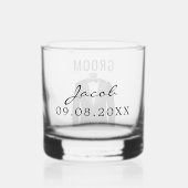 Groom's Naam Zwart Tuxedo trouwdatum Whisky Glas (Achterkant)