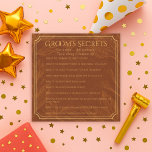 Groom's Secrets Bachelor Party Trivia Kaart<br><div class="desc">Breng de lach (en de drinken!) met deze Groom's Secrets Bachelor Party Trivia Game Kaart - een hilarische en interactieve feestactiviteit die is ontworpen om te onthullen hoe goed de gasten de bruidegom echt kennen! Dit stijlvolle roestbruine ontwerp met art deco-geïnspireerd gouden lijst en suffraandetails maakt het de perfecte ijsbreker...</div>
