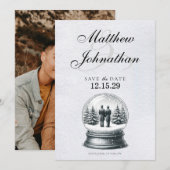 Grooms Snow Wereldbol Save The Date (Voorkant / Achterkant)