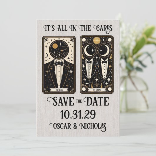 Grooms Tarot Save The Date (Staand voorkant)