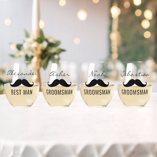Groom's teamnaam snor trouwdatum wijnglas zonder voet (Insitu (Huwelijk))
