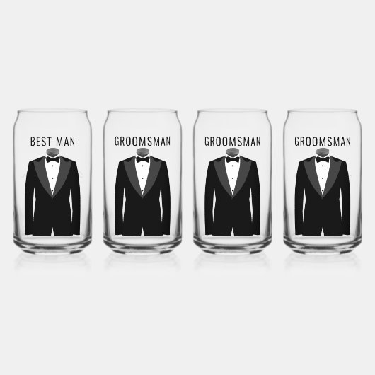 Groom's teamnaam zwart Tuxedo trouwdatum Blikvorm Glas (Voorkant)
