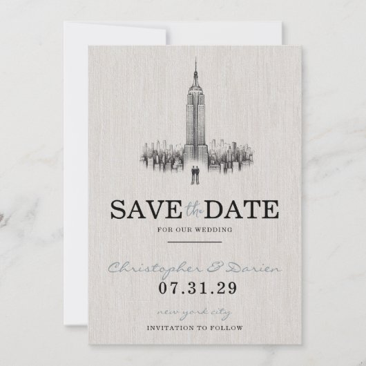 Grooms uit New York slaan de datum op Save The Date (Voorkant)