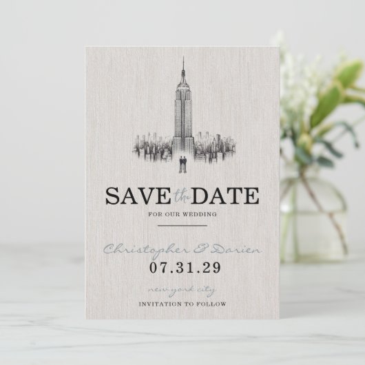Grooms uit New York slaan de datum op Save The Date (Staand voorkant)