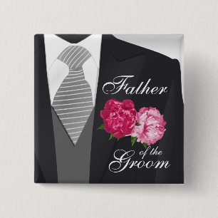 Groom's Wedding Party - Pink Floral Vierkante Button 5,1 Cm