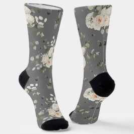 Grooms Wit Bruiloft Bloemen Boeket op Grijs Sokken