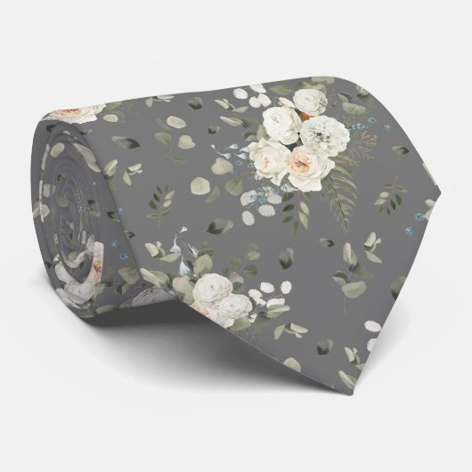 Grooms Wit Bruiloft Bloemen Boeket op Grijs Stropdas (Opgerold)