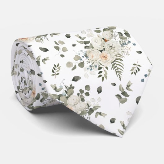 Grooms Wit Bruiloft Bloemen Boeket Patroon Stropdas (Opgerold)