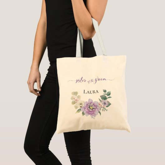 Grooms zus Waterverf Floral Peony Lavender Tote Bag (Voorkant (product))