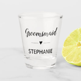 Groomsmaid Black Script Monogrammed Wedding Shot Glas