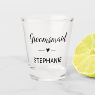 Groomsmaid Black Script Monogrammed Wedding Shot Glas
