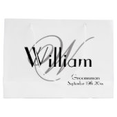 Groomsman aangepaste moderne stijlvolle chique wit groot cadeauzakje (Achterkant)