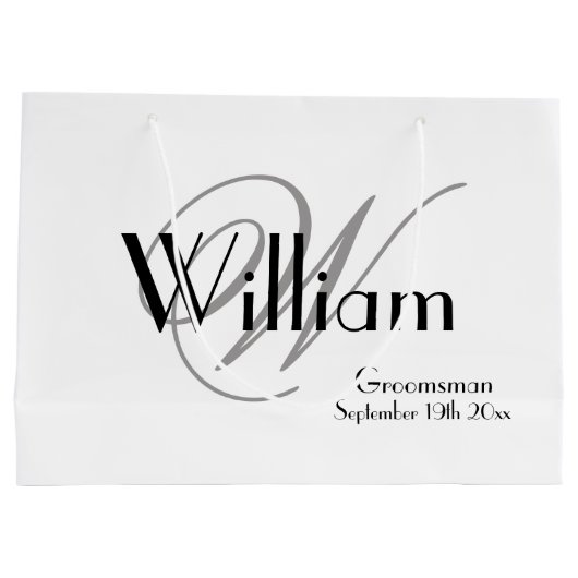 Groomsman aangepaste moderne stijlvolle chique wit groot cadeauzakje (Achterkant)
