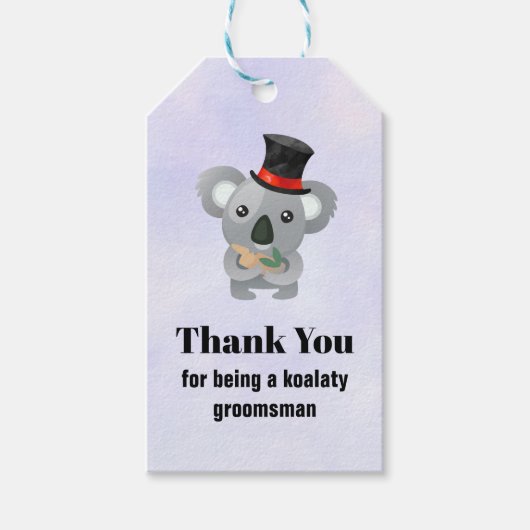 Groomsman bedankt Koala Pun Cadeaulabel (Voorkant)