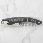 Groomsman bedankt porty Monogram Weddenschap Kurkentrekker (Voorkant)