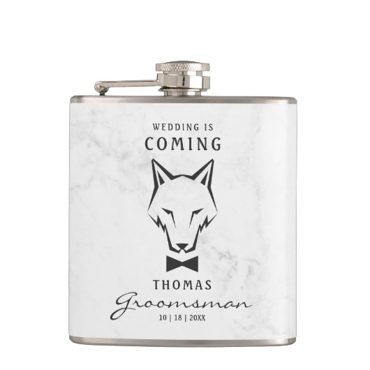 Groomsman Best Man Groom Wolf White Background Heupfles (Voorkant)
