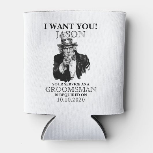 Groomsman Best Man Voorstel oom Sam ik wil je Blikjeskoeler (Voorkant)