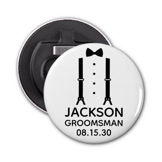 Groomsman Black Bow Stropdas Button Flesopener (Voorkant)