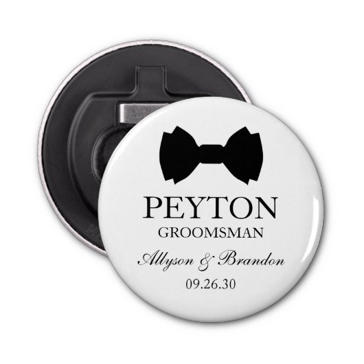 Groomsman Black Bow Stropdas Button Flesopener (Voorkant)
