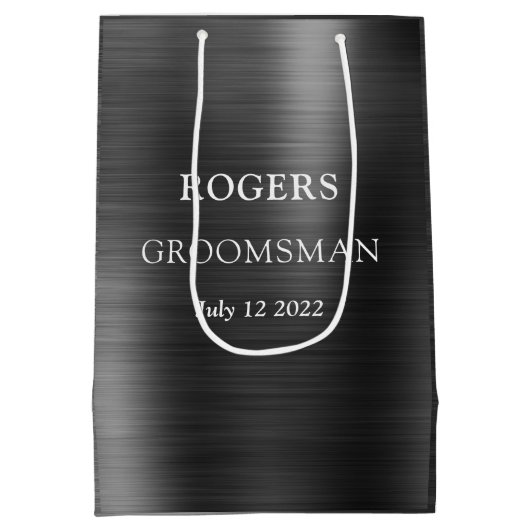 Groomsman Black Brushed Metal Medium Cadeauzakje (Achterkant)