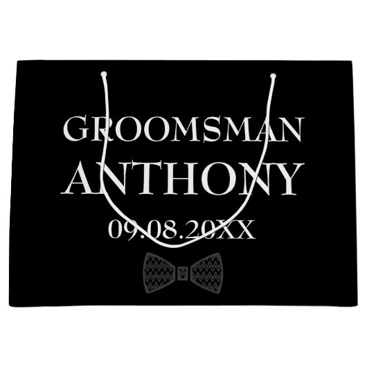 Groomsman Black Elegant Custom Name Gifts Wedding Groot Cadeauzakje (Voorkant)