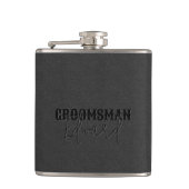 Groomsman Black Faux Leather Black Text Heupfles (Voorkant)