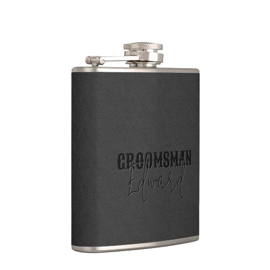 Groomsman Black Faux Leather Black Text Heupfles (Rechts)
