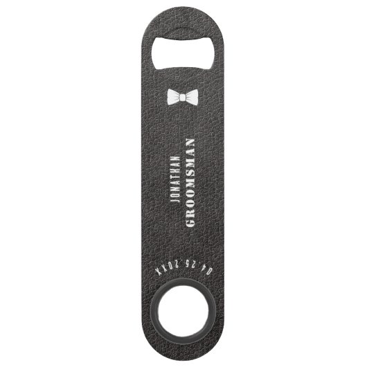 Groomsman  Black Leather Bow Stropdas Bar Key Speed Flessenopener (Voorkant)