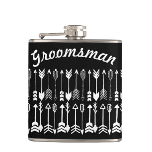 Groomsman Black met White Arrow Pattern Heupfles