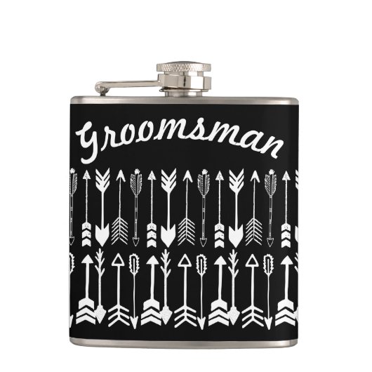 Groomsman Black met White Arrow Pattern Heupfles (Voorkant)