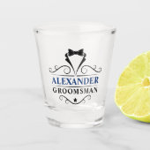 Groomsman Black Stropdas Blue Name Shot Glas (Voorkant)