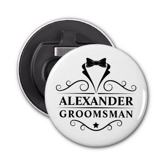 Groomsman Black Stropdas Button Flesopener (Voorkant)