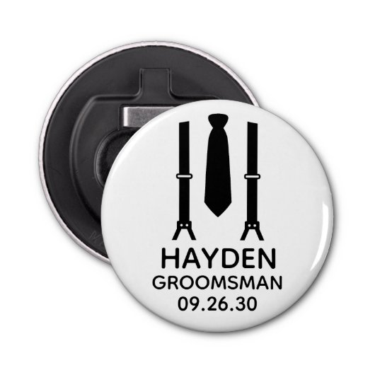 Groomsman Black Stropdas Button Flesopener (Voorkant)