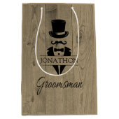 Groomsman Black Stropdas Mustache Medium Gift Bag Cadeauzakje (Voorkant)