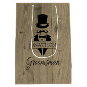 Groomsman Black Stropdas Mustache Medium Gift Bag Cadeauzakje (Achterkant)