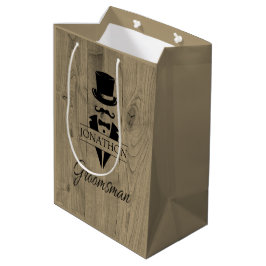Groomsman Black Stropdas Mustache Medium Gift Bag Cadeauzakje
