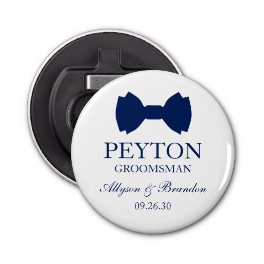 Groomsman Blue Bow Stropdas Button Flesopener (Voorkant)