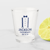 Groomsman Blue Bow Stropdas Shot Glas (Voorkant)