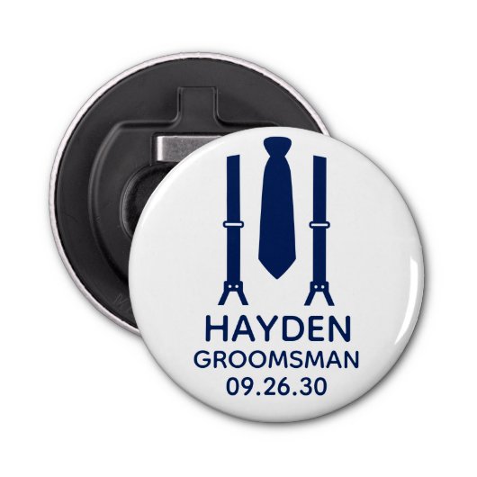 Groomsman Blue Stropdas Button Flesopener (Voorkant)