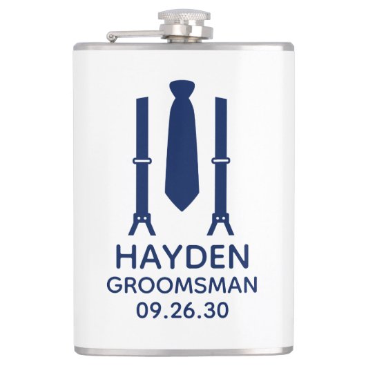 Groomsman Blue Stropdas Heupfles (Voorkant)