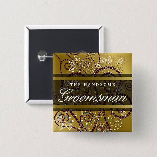 GROOMSMAN Boho Paarse Spirals Gold Wedding Button (Voorkant /achterkant)