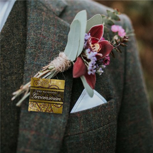 GROOMSMAN Boho Paarse Spirals Gold Wedding Button